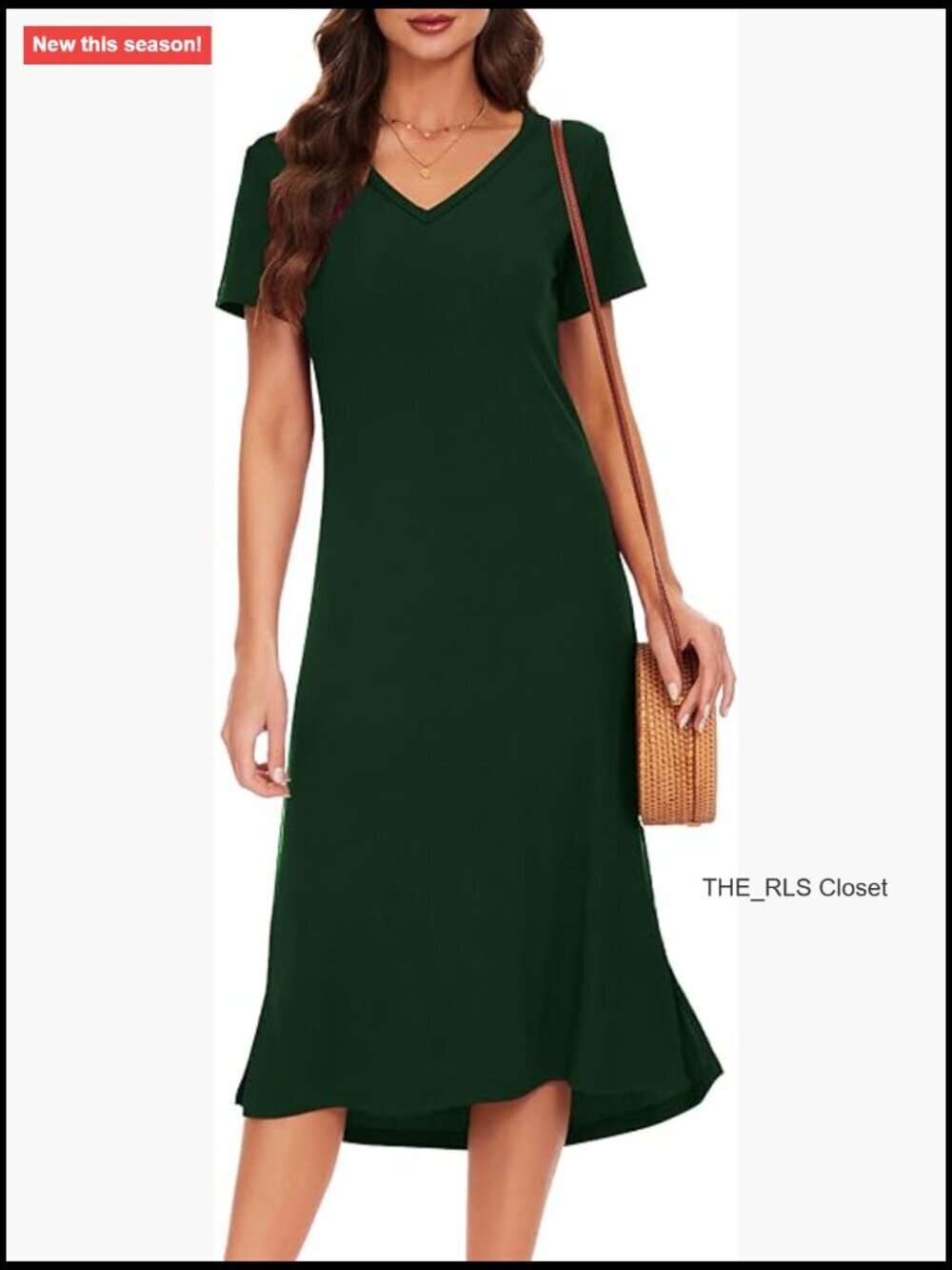 Rayon Spandex Casual T-Shirt Dress with Side Split V-Neck